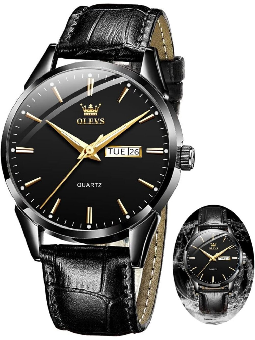Men's All Black Fashion Quartz Leather Buckle Waterproof Luminous Round Watch